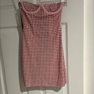 White Fox Boutique Strapless Pink Grid Dress